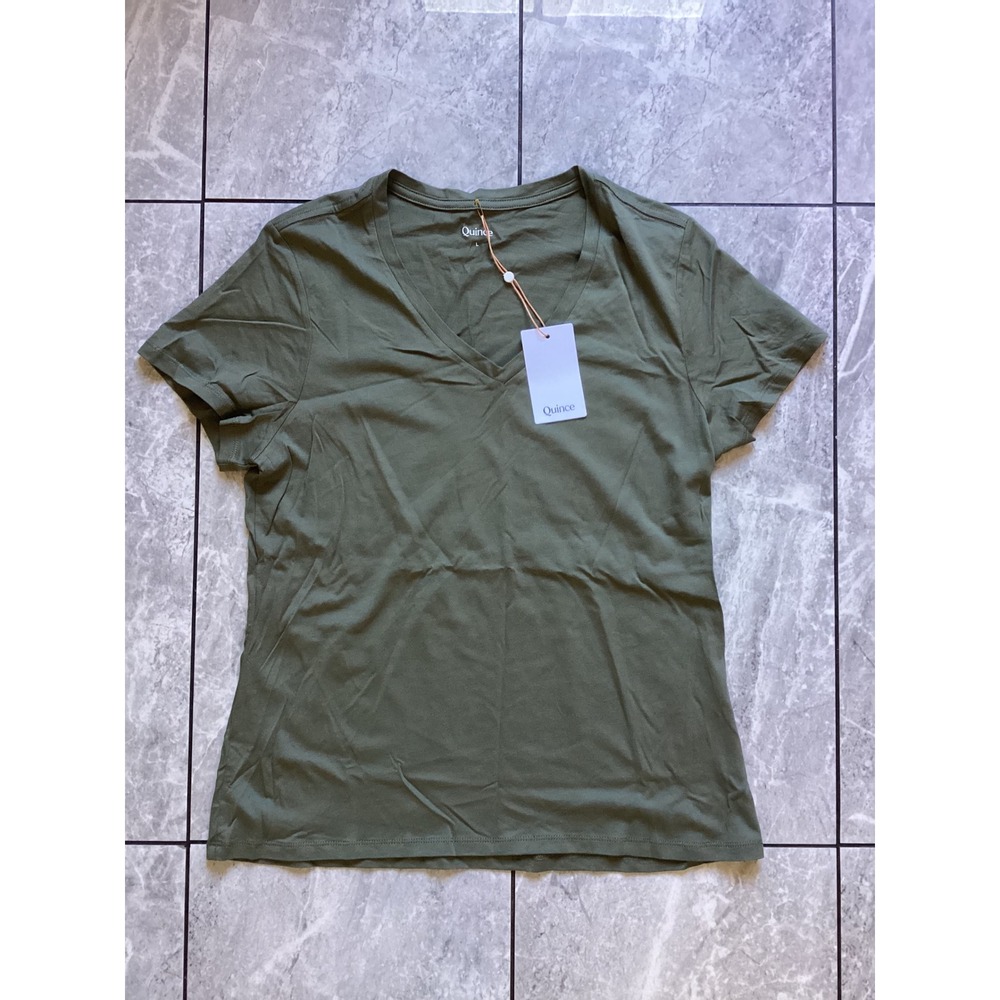 Quince Women Dark Olive Cotton Modal V-Neck Tee LB51953-JDAVN01-32153 Size L